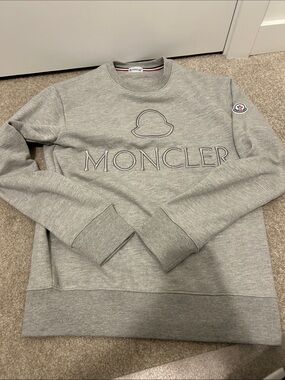 Moncler Light Gray Embroidered Logo Crewneck Sweatshirt